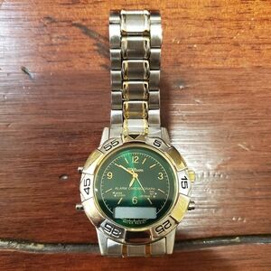 Vintage Wilson Men's Alarm Chronograph with green face and two-toned link band